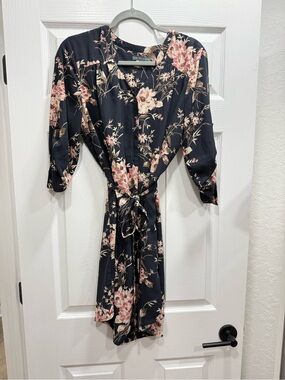 Brixon Ivy Navy Floral Wrap Dress with Pink Blooms